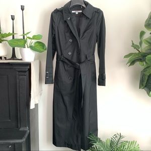 Dkyn long button trench coat with hood and tie
